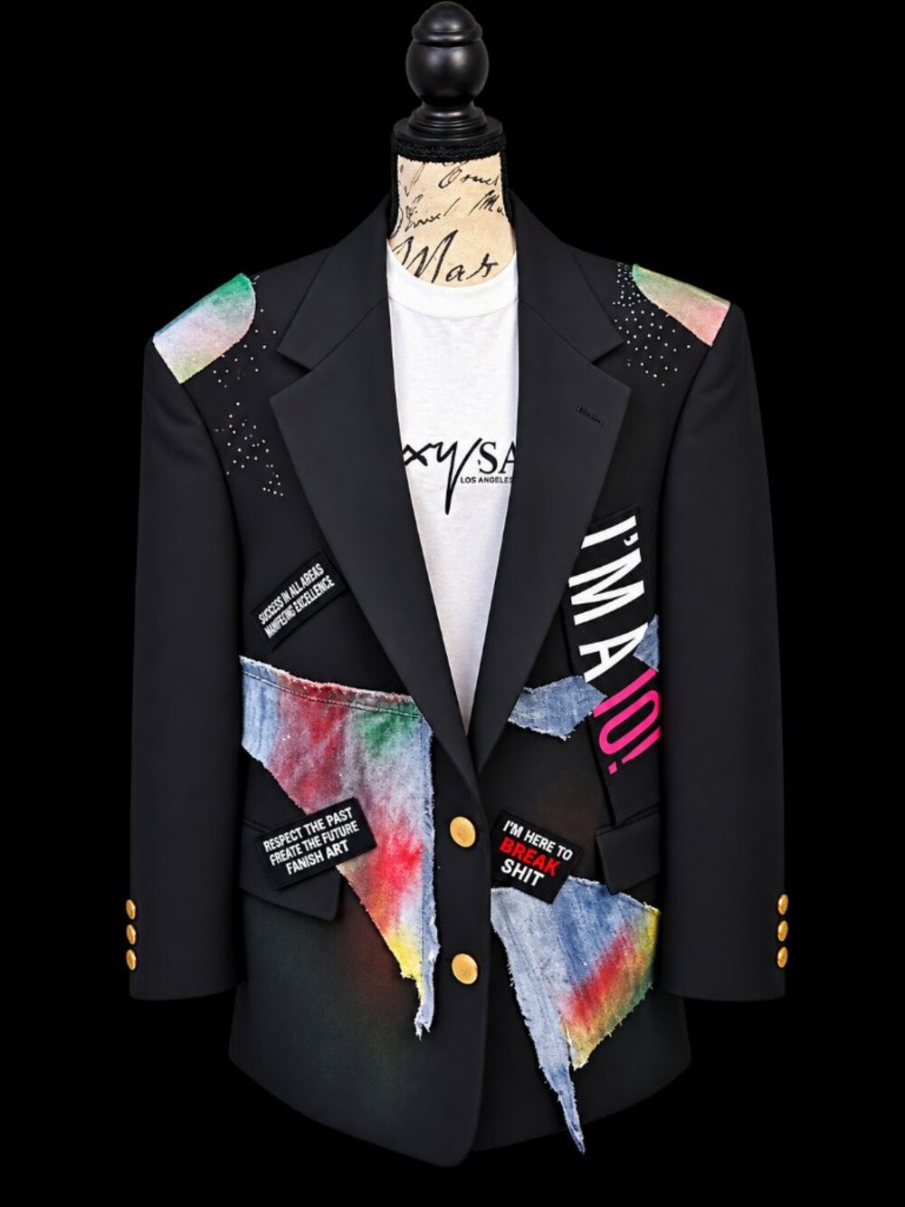 One-of-a-Kind Custom Embellished Black Blazer – Statement Jacket